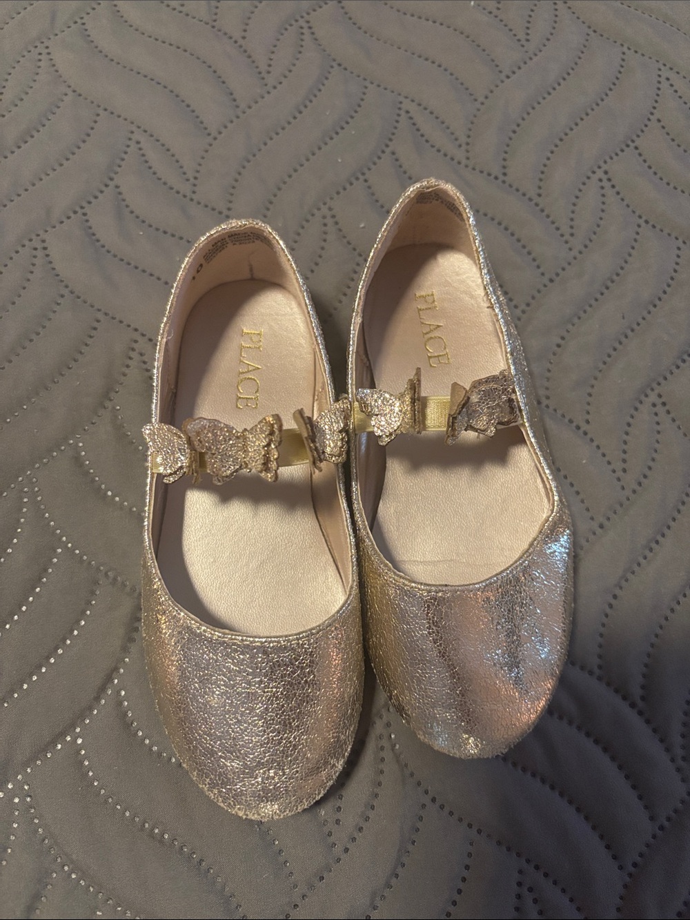 The Children's Place Shimmery Gold Butterfly Strap Mary Janes